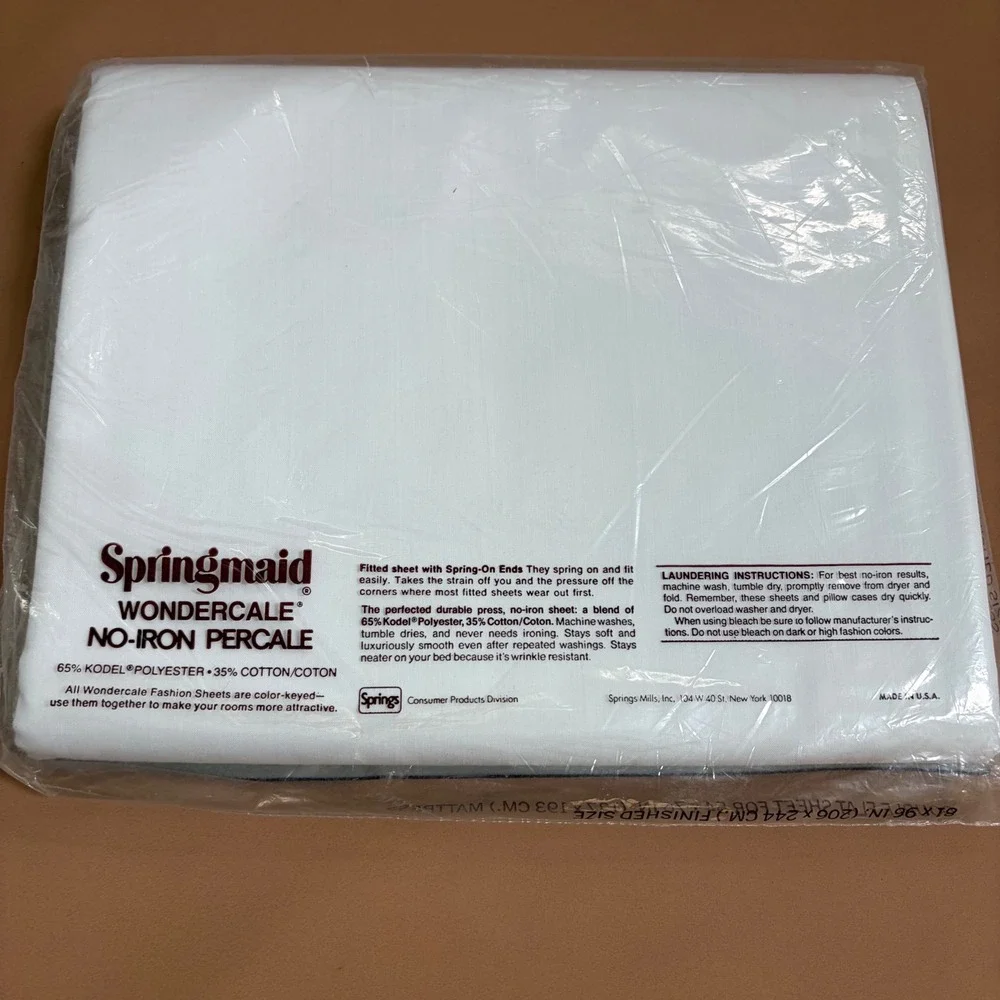 Springmaid Wondercale White Double Flat Sheet No-Iron Percale 81x96 NOS